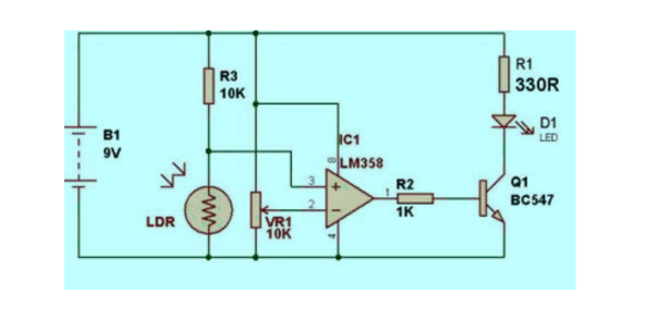 LM358P Dark Sensor Circuit
