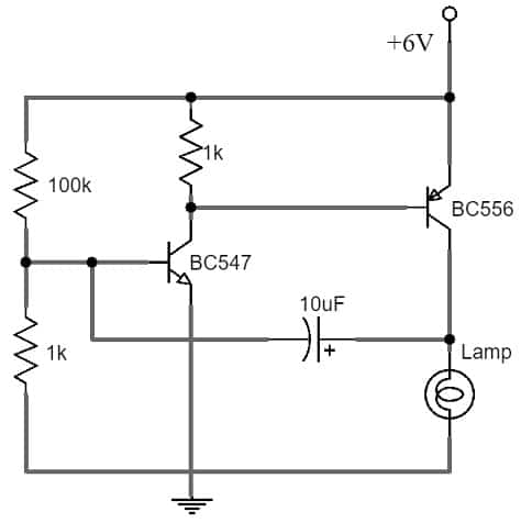 Lamp Flasher Circuit using Transistors
