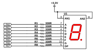 Circuit Diagram of Direct Connection of a Seven-Segment Display to a Microcontroller